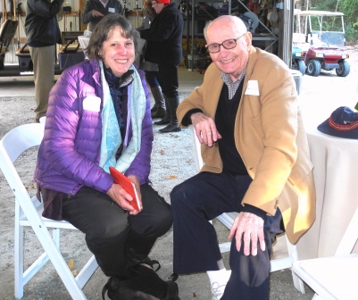 Alison Rea, author and Drayton family descendant, sits with Charlie Drayton during the Backlot Celebration at Drayton Hall in November 2013.
