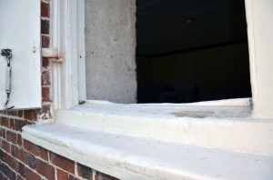 An example of a worn window stop in the basement of Drayton Hall. 