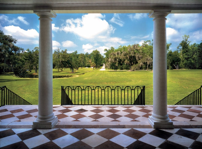 A view of the great lawn from the portico.
